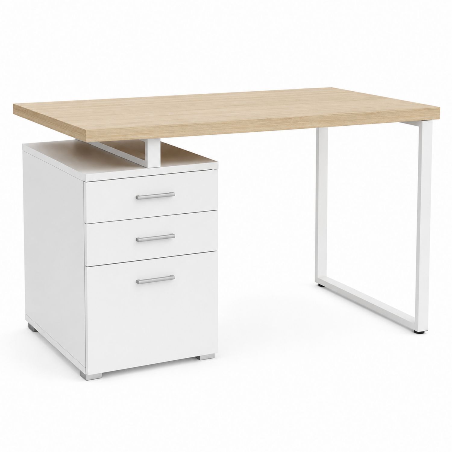 Scrivania con Cassettiera in Legno e Metallo Bianco