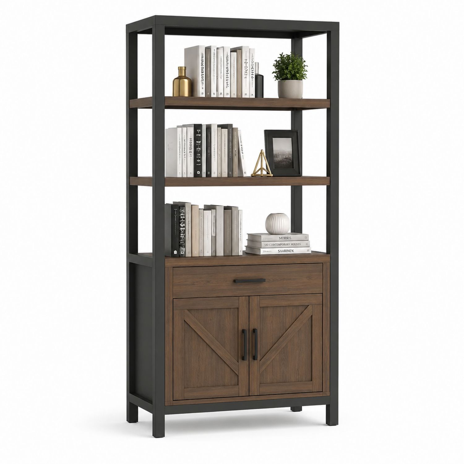 Libreria in Metallo e MDF con 4 Ripiani 183x100x40 cm