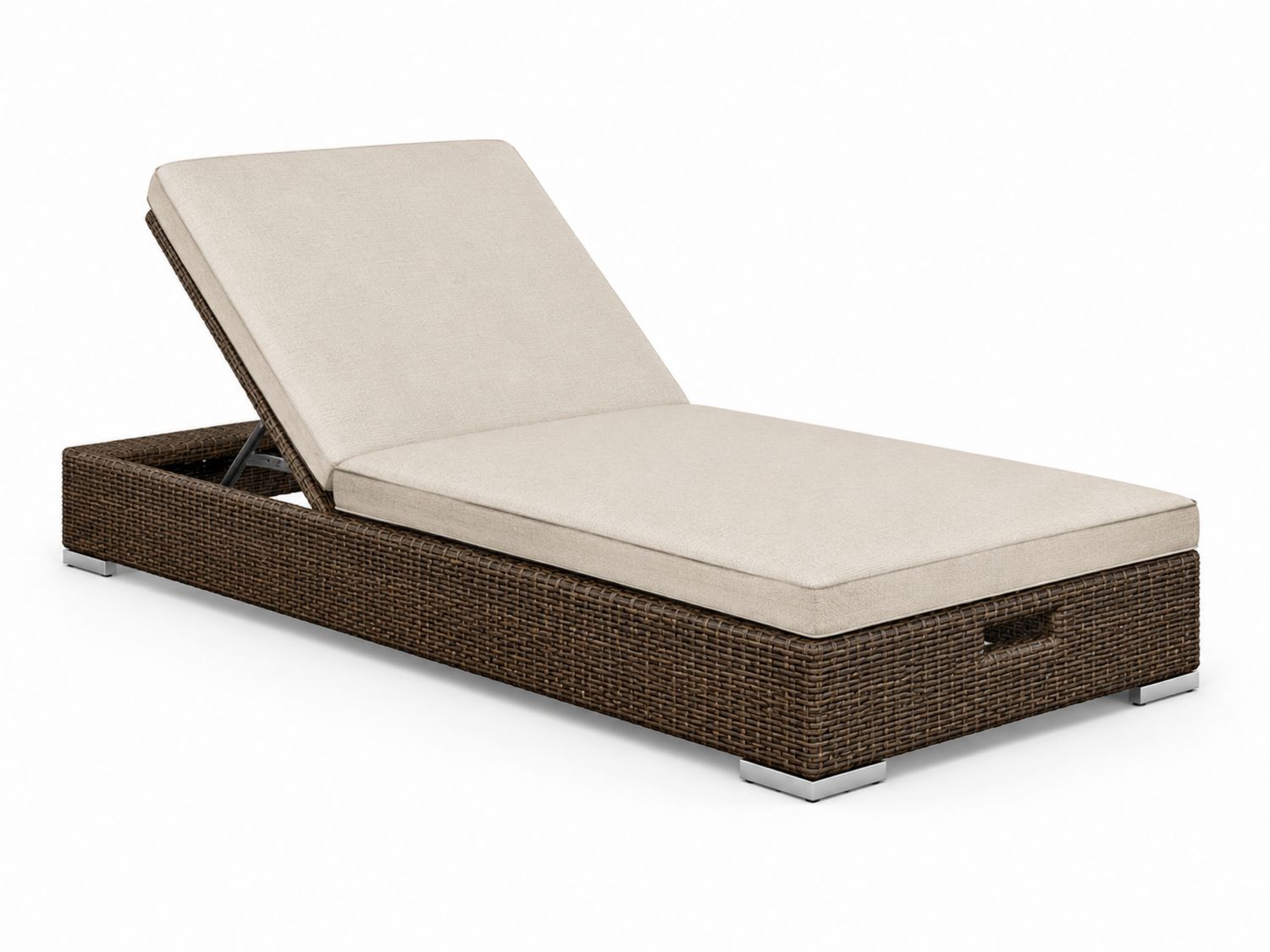 Lettino prendisole in rattan sintetico con cuscino beige