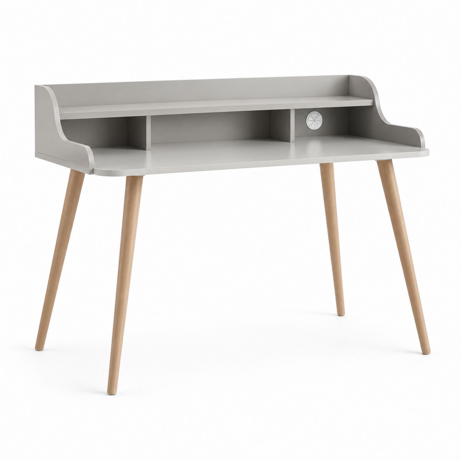 Scrivania rettangolare in MDF grigio e legno massello