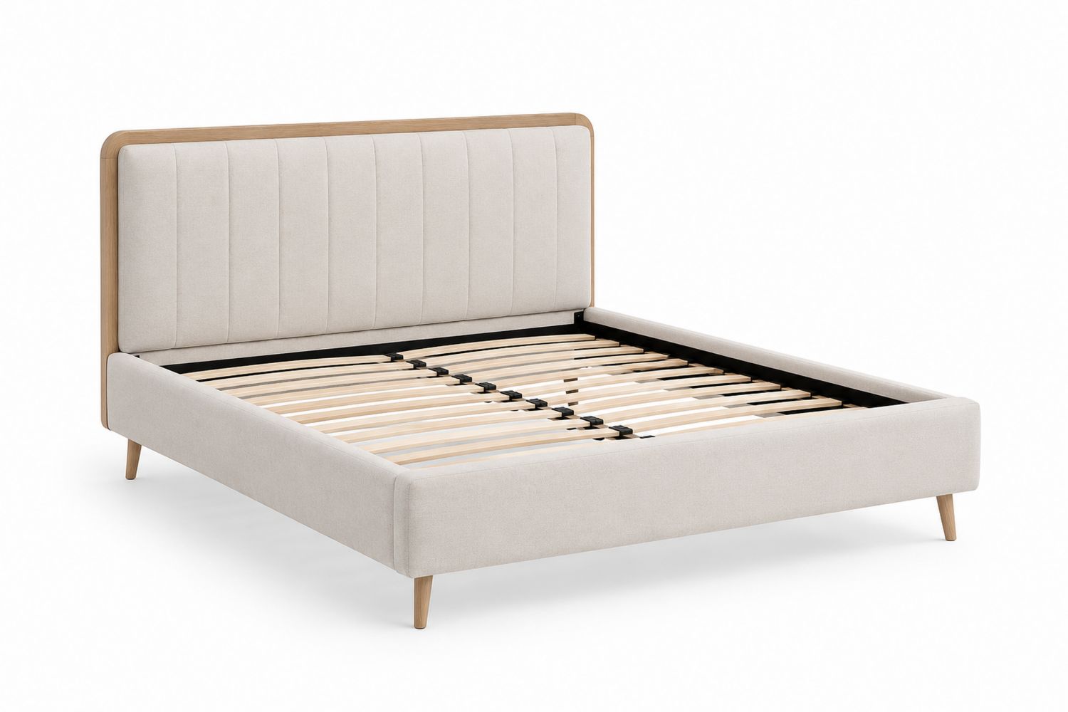 Letto matrimoniale in Legno e Tessuto Beige 160x200 cm