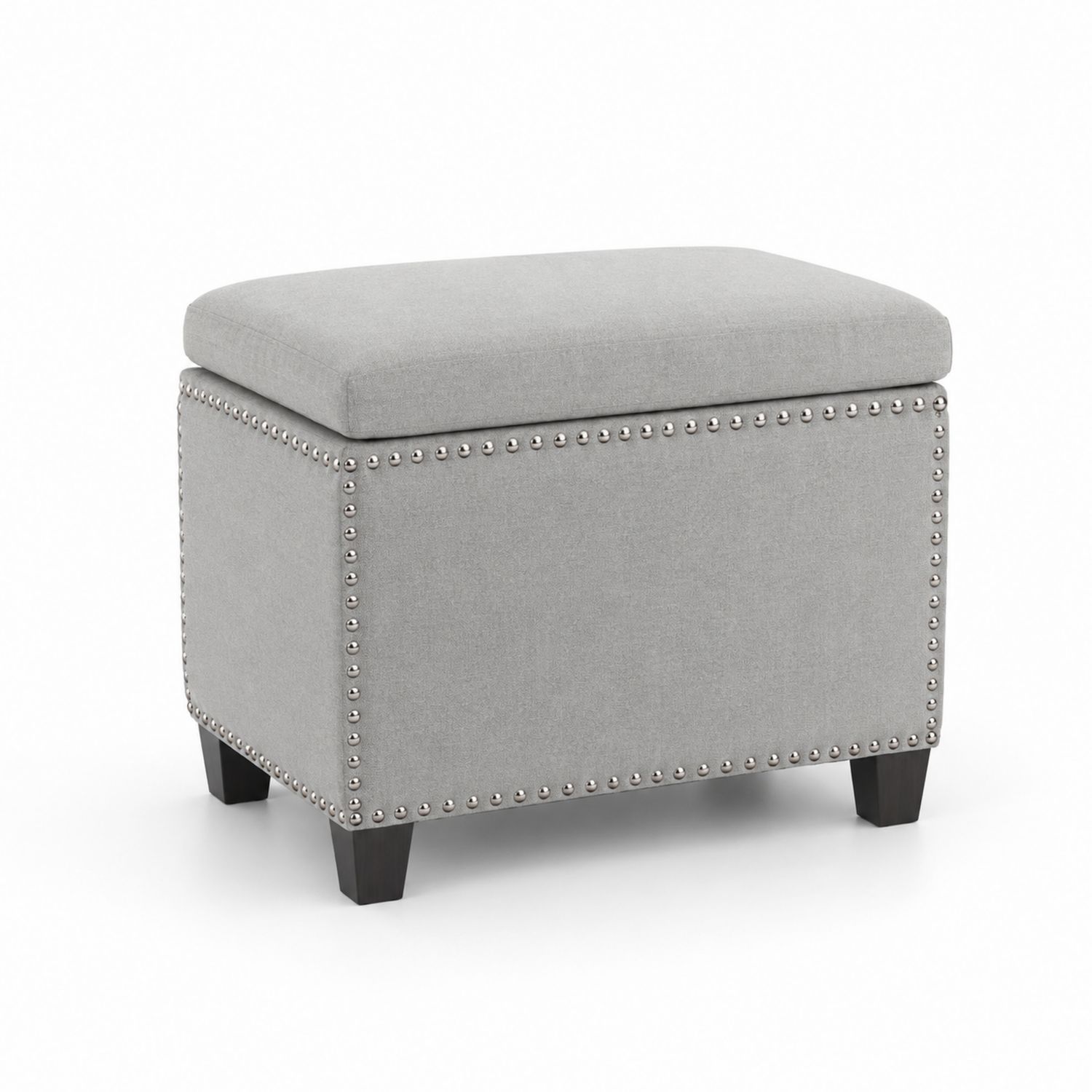 Pouf contenitore rettangolare in tessuto grigio con borchie 45x35x40 cm