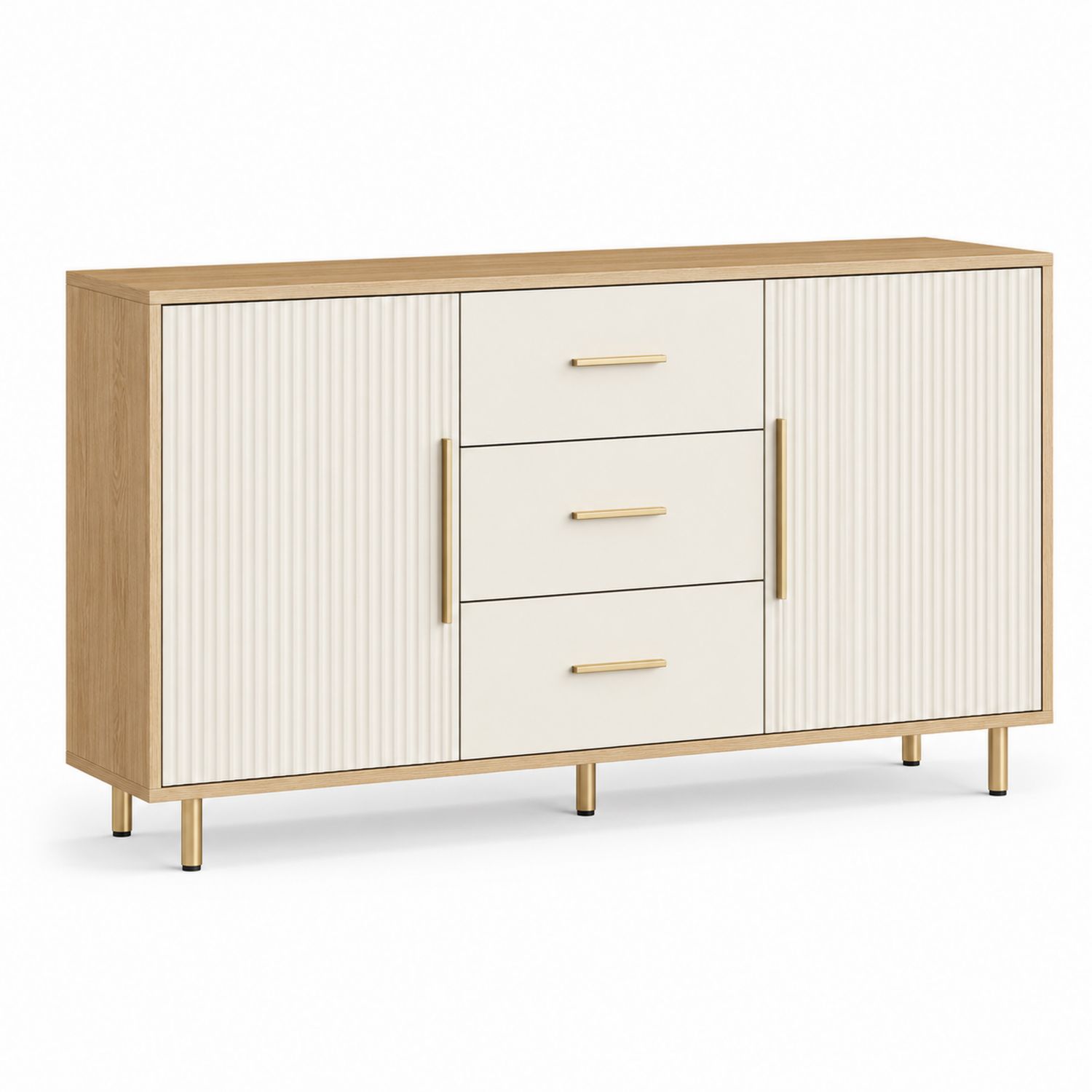 Credenza in Legno Compensato e MDF Bianco con Cassetti