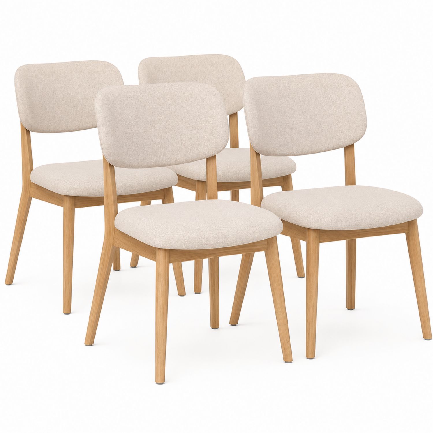 Set di 4 Sedie in Legno di Rovere e Tessuto Beige