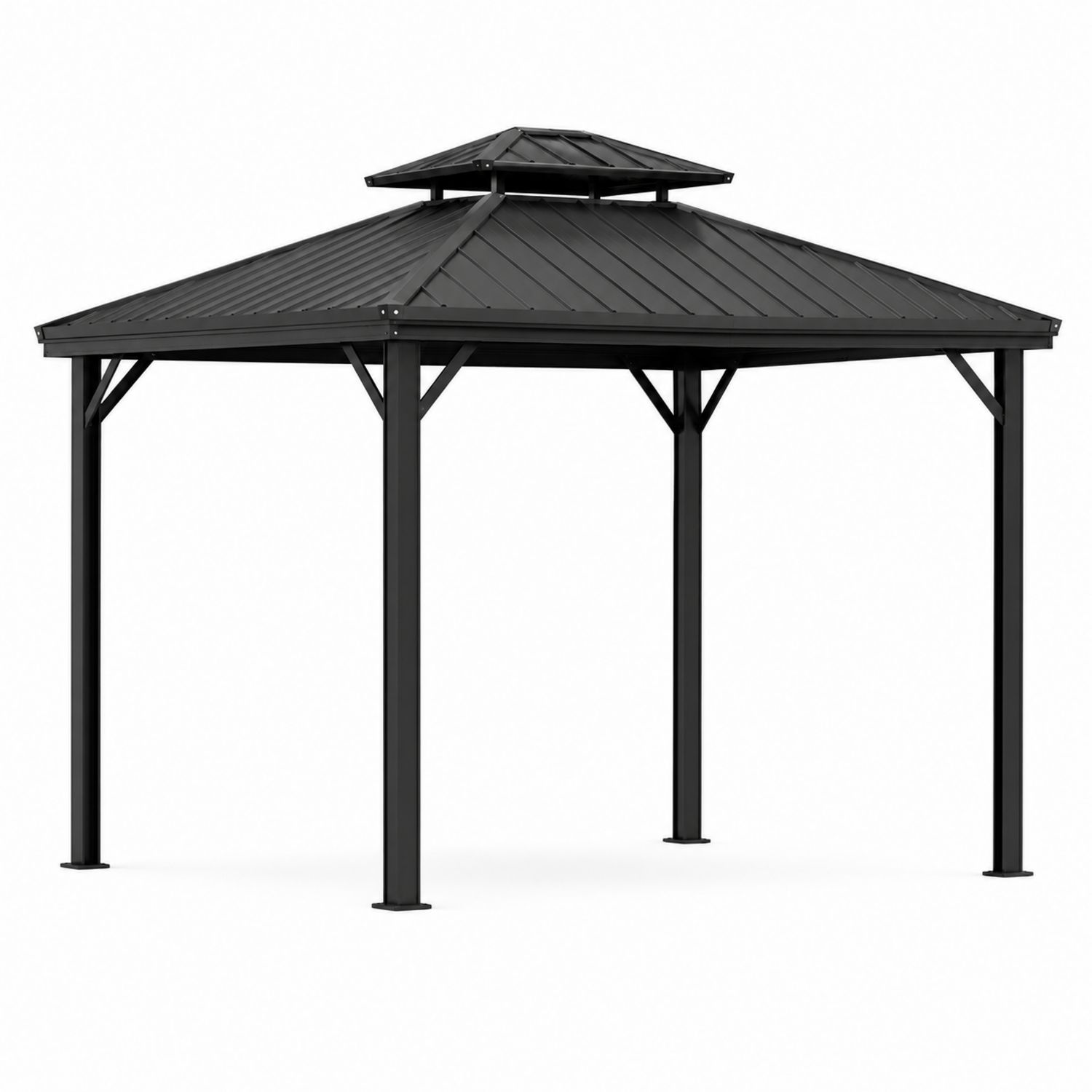 Gazebo da Giardino in Metallo Nero 3x3m