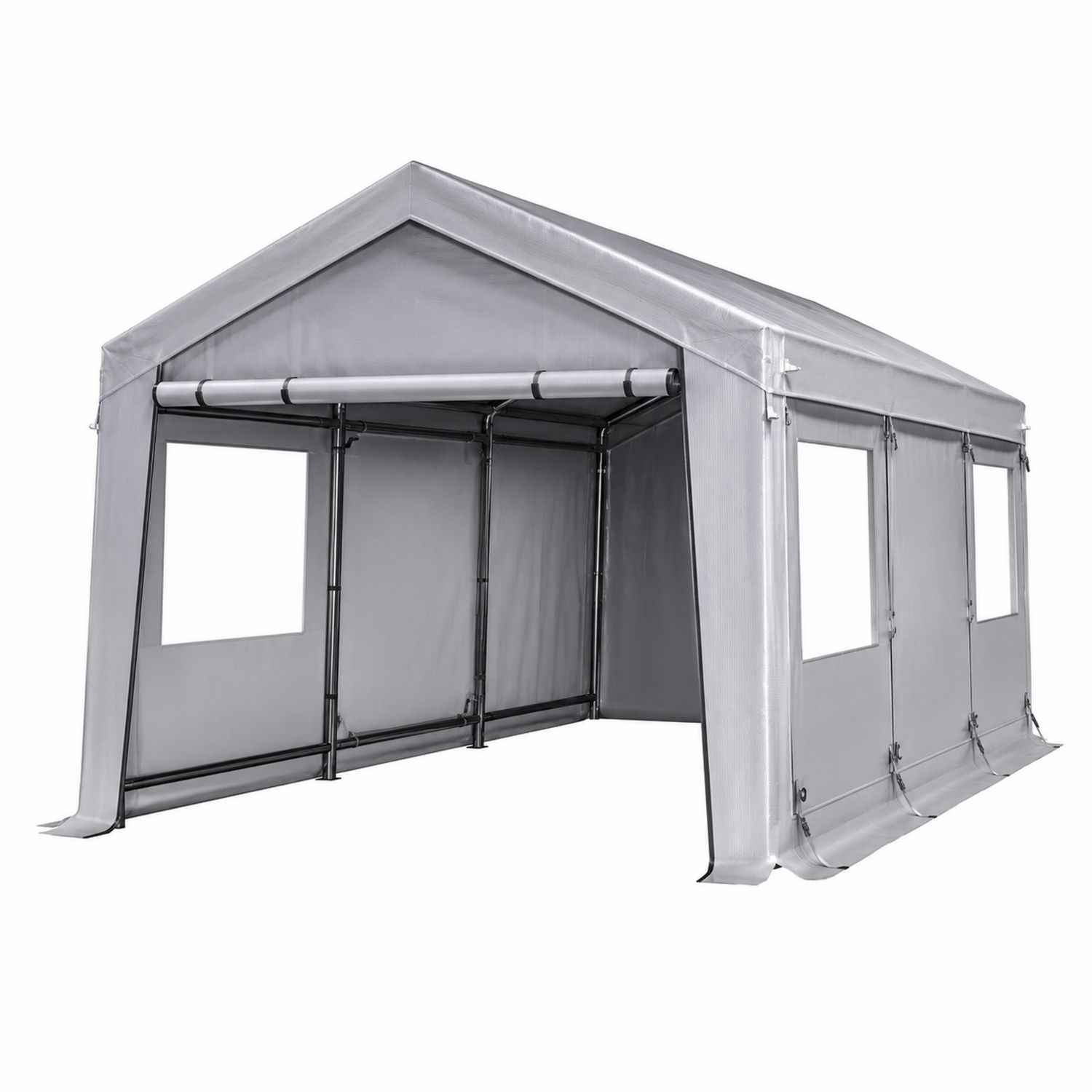 Gazebo in Metallo con Copertura in Tessuto Poliestere Grigio 300x600 cm