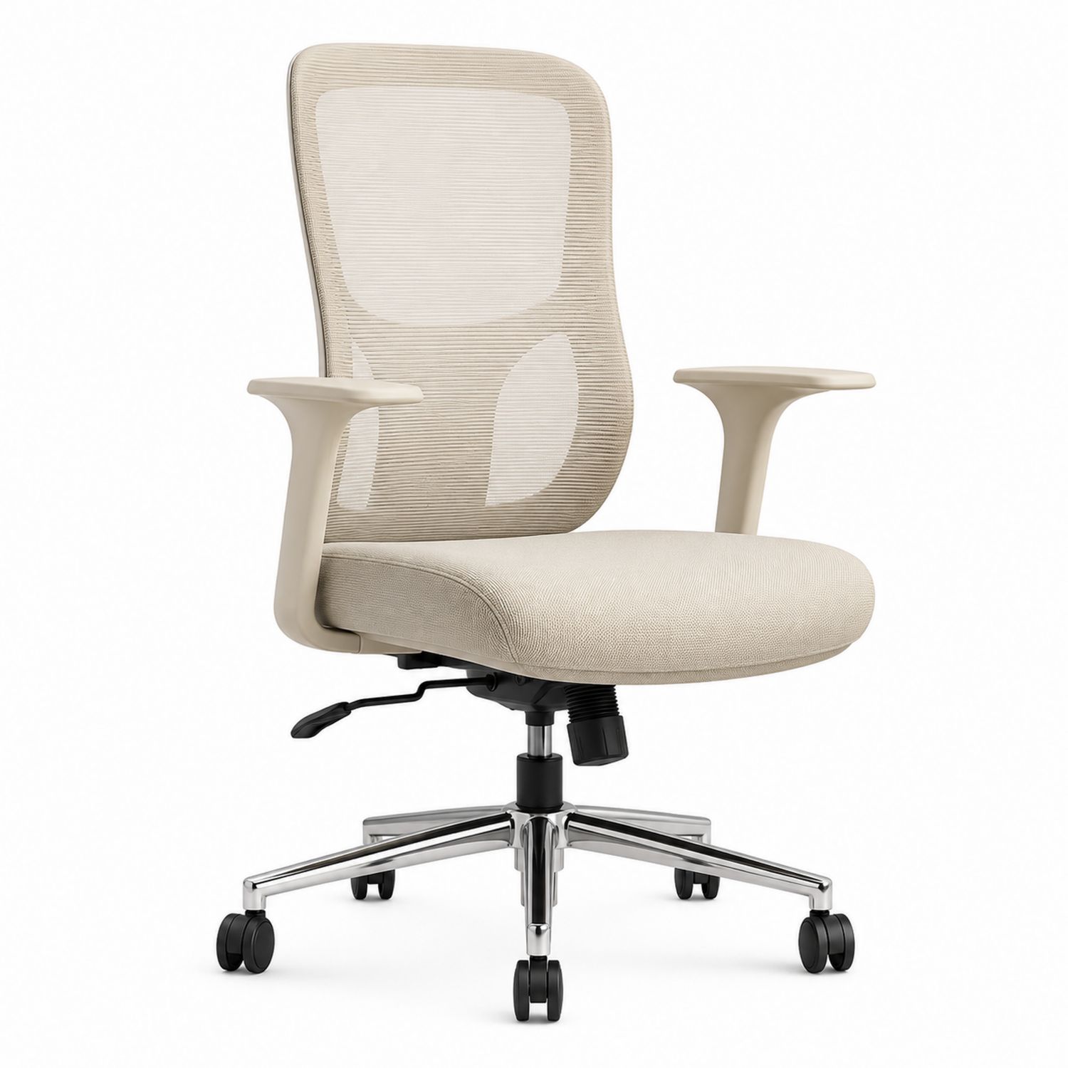 Sedia da ufficio ergonomica con schienale in rete e seduta in tessuto, beige, regolabile