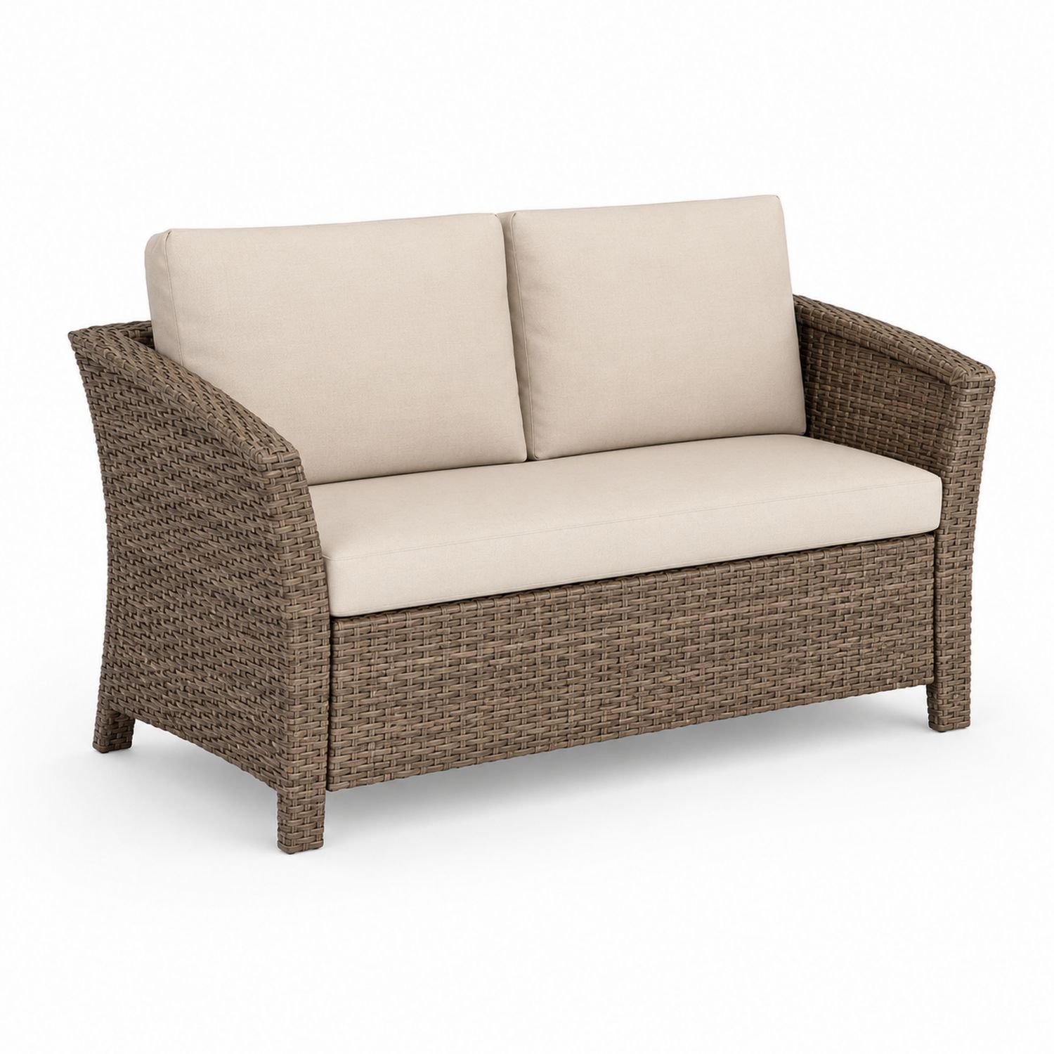 Divano per esterni in rattan con cuscini beige, 130cm