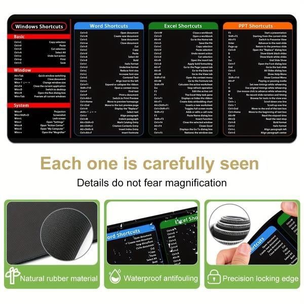Large Size Mouse Pad With Creative Office Shortcuts For Word/Excel/PowerPoint