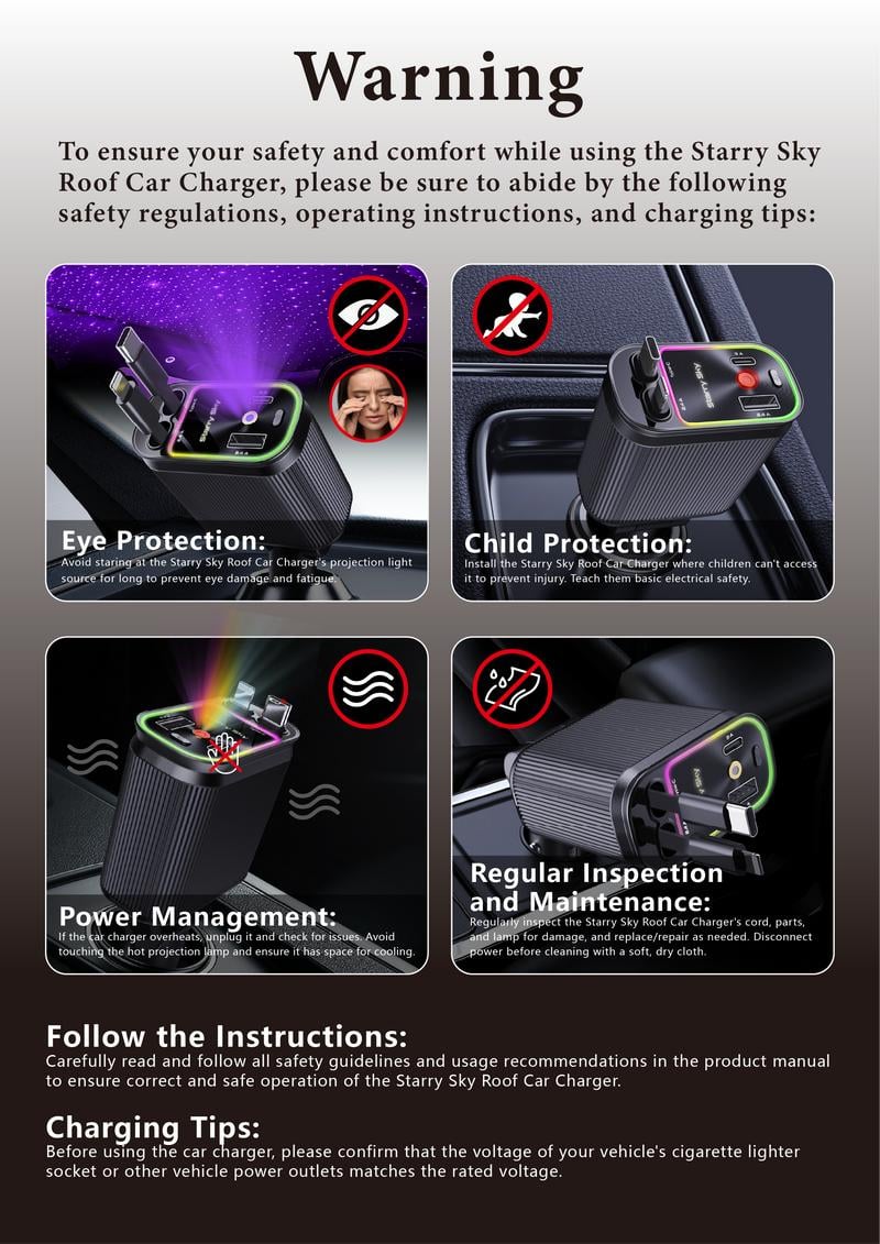 Product Introduction of W&O Aromatic Starlight In Car Roof Retractable Car Charger with Lightning Cable. Dual Charge Port (3*15ml Bottles). Fast Charging Adapter - Automotive 26