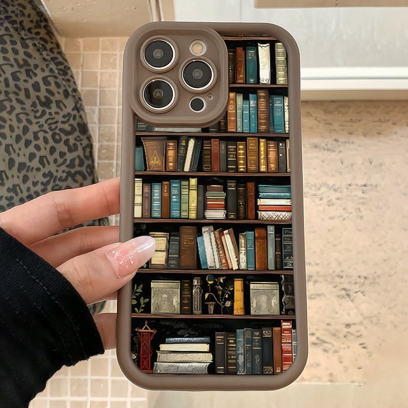 Cartoon Bookshelf Pattern TPU Phone Case