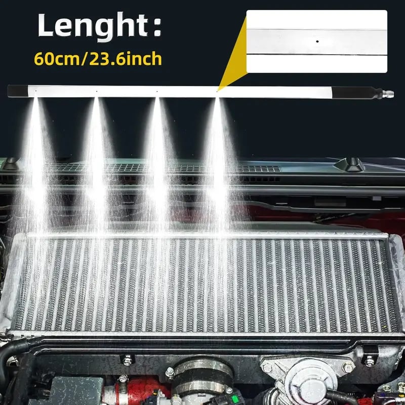 Product Introduction of 24'' Portable Radiator Cleaning Wand. 4500 PSI Radiator Flush and Cleaner Tool. Quick Cleaning. Two 1/4'' Quick Coupler. Radiator Pressure Washer Tool Fit for Household Cars. Trucks. RV Radiators 9
