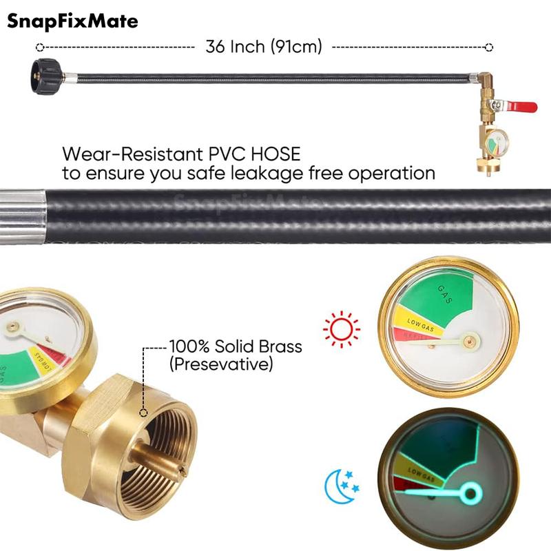 36 Inch Propane Gas Tank Adapter Connector. High Pressure Camping Grill. Snapfixmate Refill Adapter Hose with Pressure Gauge. Propane Gas Tank Adapter Connector with On-off Control Valve. Outdoor Camping Kitchenware. Christmas Gift. TikTokShopBlackFriday
