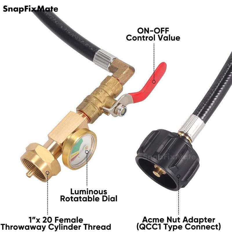 36 Inch Propane Gas Tank Adapter Connector. High Pressure Camping Grill. Snapfixmate Refill Adapter Hose with Pressure Gauge. Propane Gas Tank Adapter Connector with On-off Control Valve. Outdoor Camping Kitchenware. Christmas Gift. TikTokShopBlackFriday