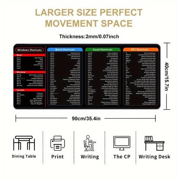 Large Size Mouse Pad With Creative Office Shortcuts For Word/Excel/PowerPoint