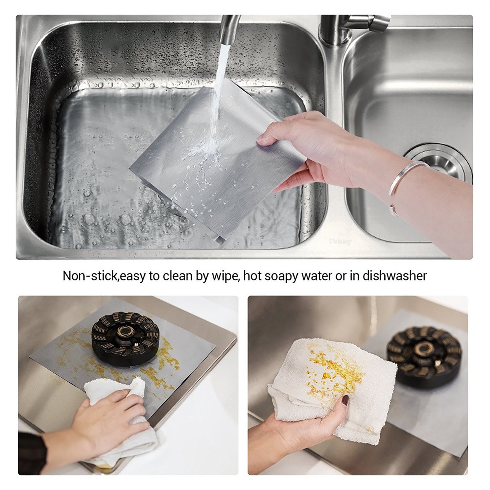 Dainzusyful Kitchen Utensils Set Kitchen Gadgets Reusable 4PCS Aluminum Gas Foil Stove Burner Protector Cover Liner Clean Mat Pad Tools