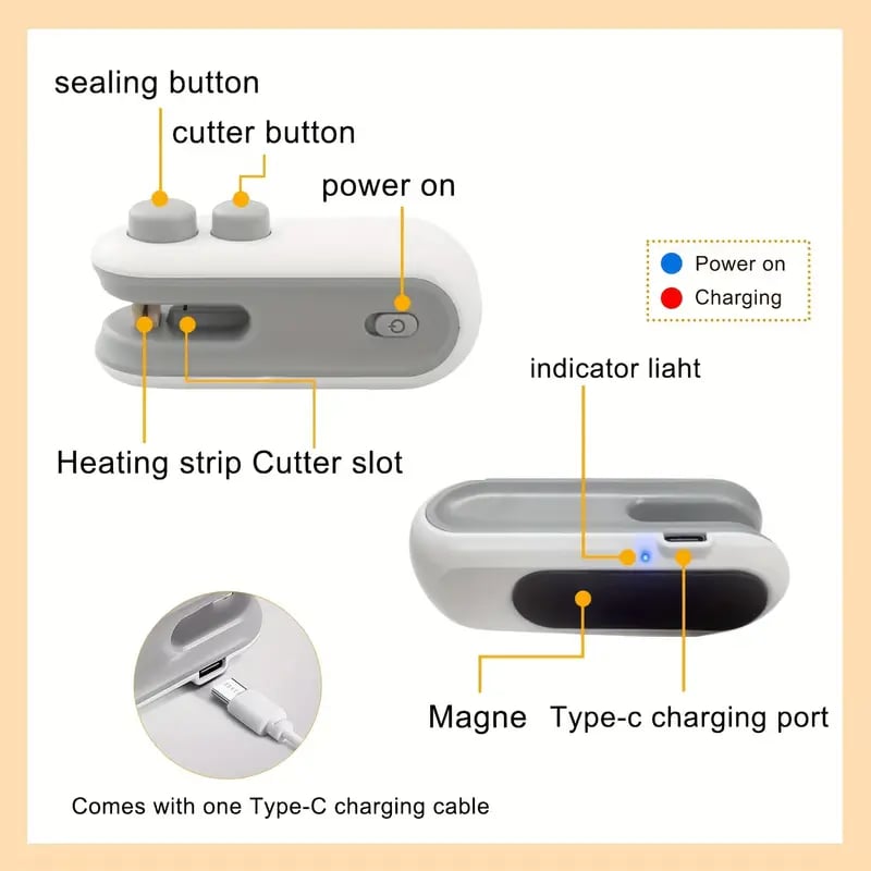 Mini Bag Sealer with Cutter and Magnet