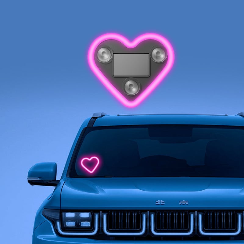 Solar Powered Wireless LED Heart Shape C-Pillar Neon Light