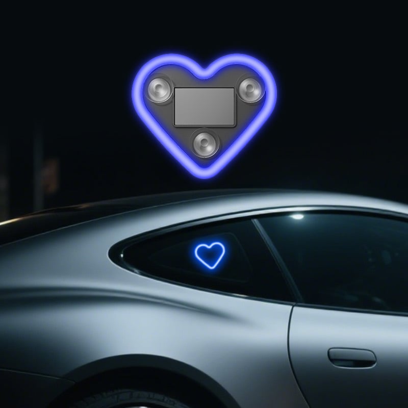 Solar Powered Wireless LED Heart Shape C-Pillar Neon Light