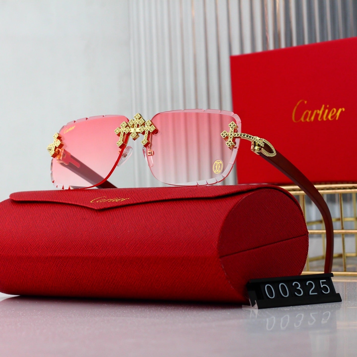 Diamond Cut and Inlaid Wooden Fashion 7 Colors Sunglasses 00325