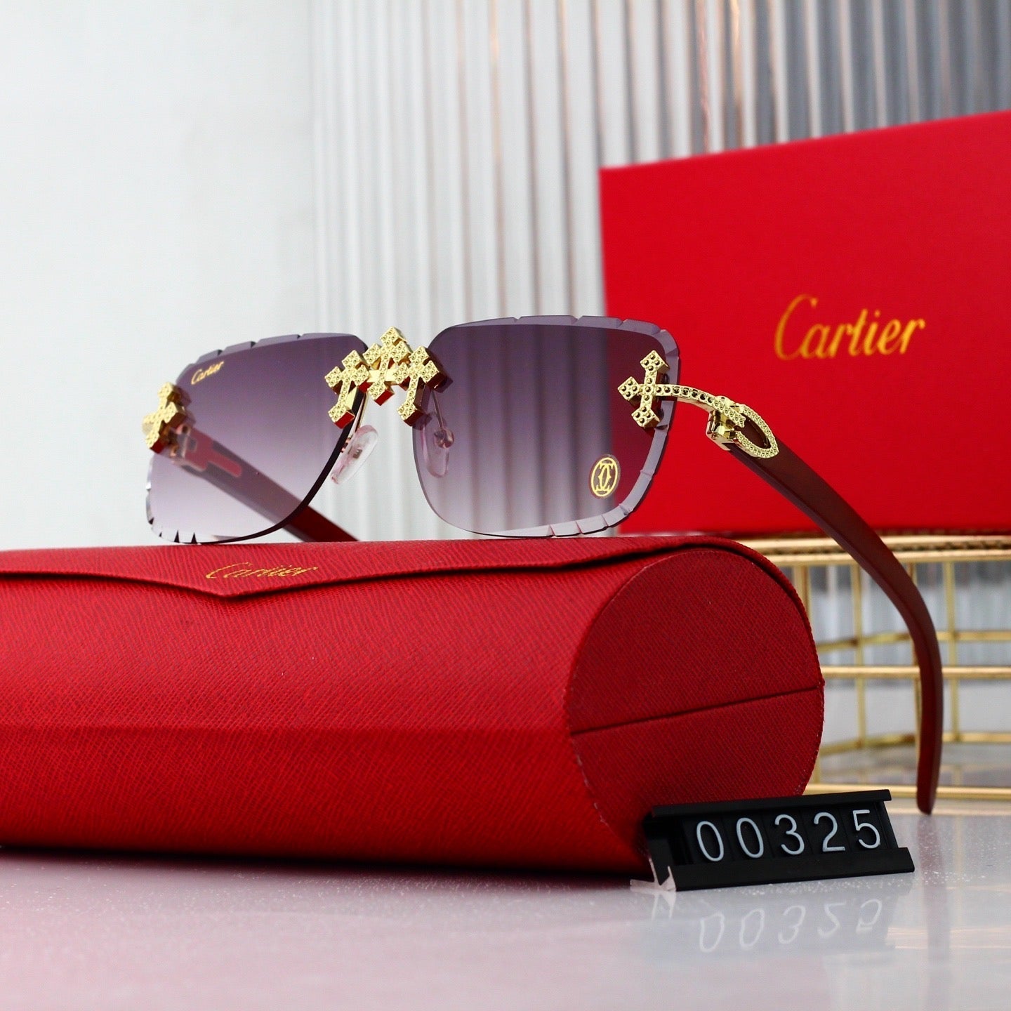 Diamond Cut and Inlaid Wooden Fashion 7 Colors Sunglasses 00325