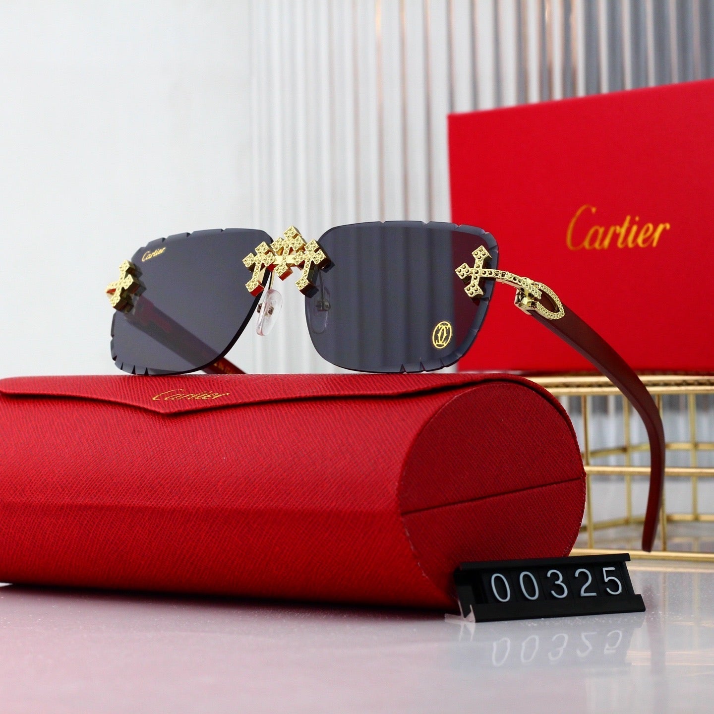 Diamond Cut and Inlaid Wooden Fashion 7 Colors Sunglasses 00325