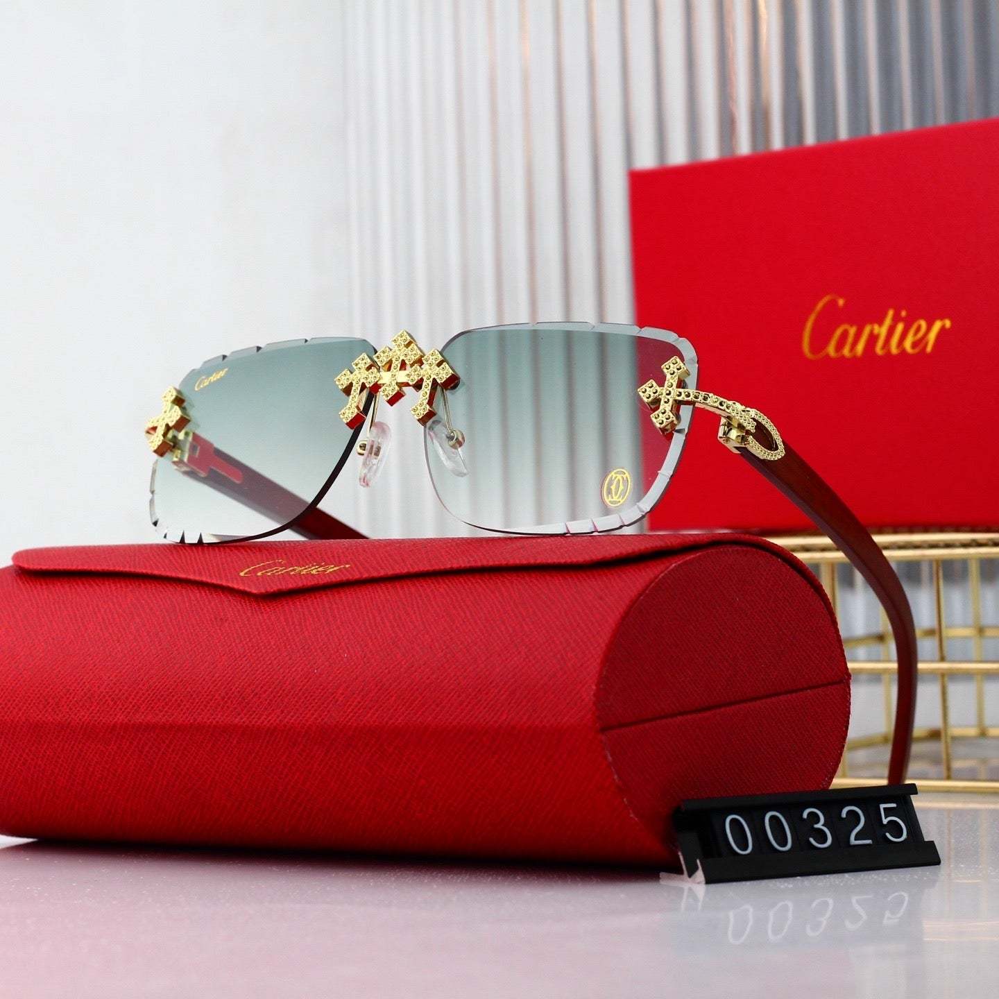 Diamond Cut and Inlaid Wooden Fashion 7 Colors Sunglasses 00325