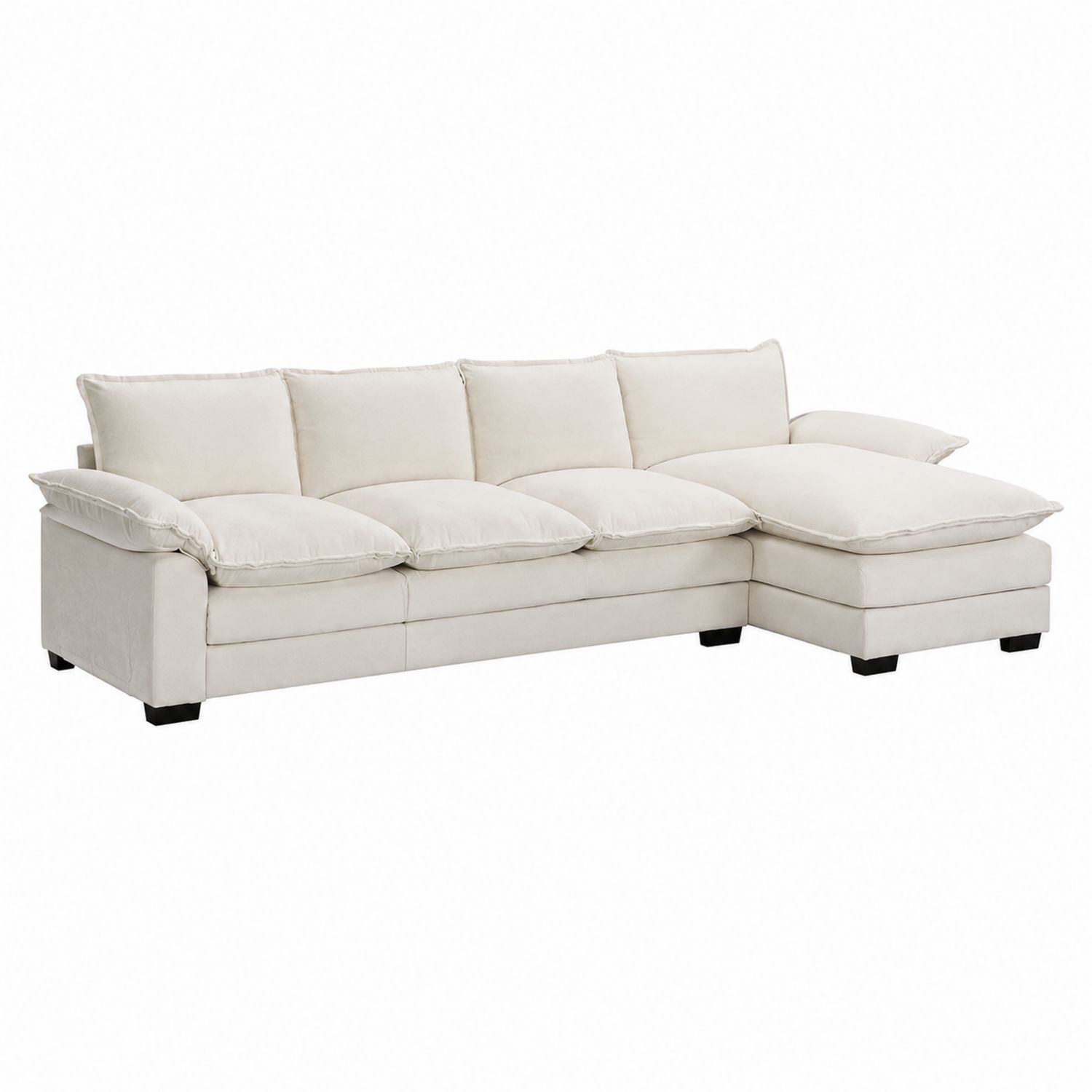 Divano angolare in legno e tessuto beige con chaise longue-Velrivar