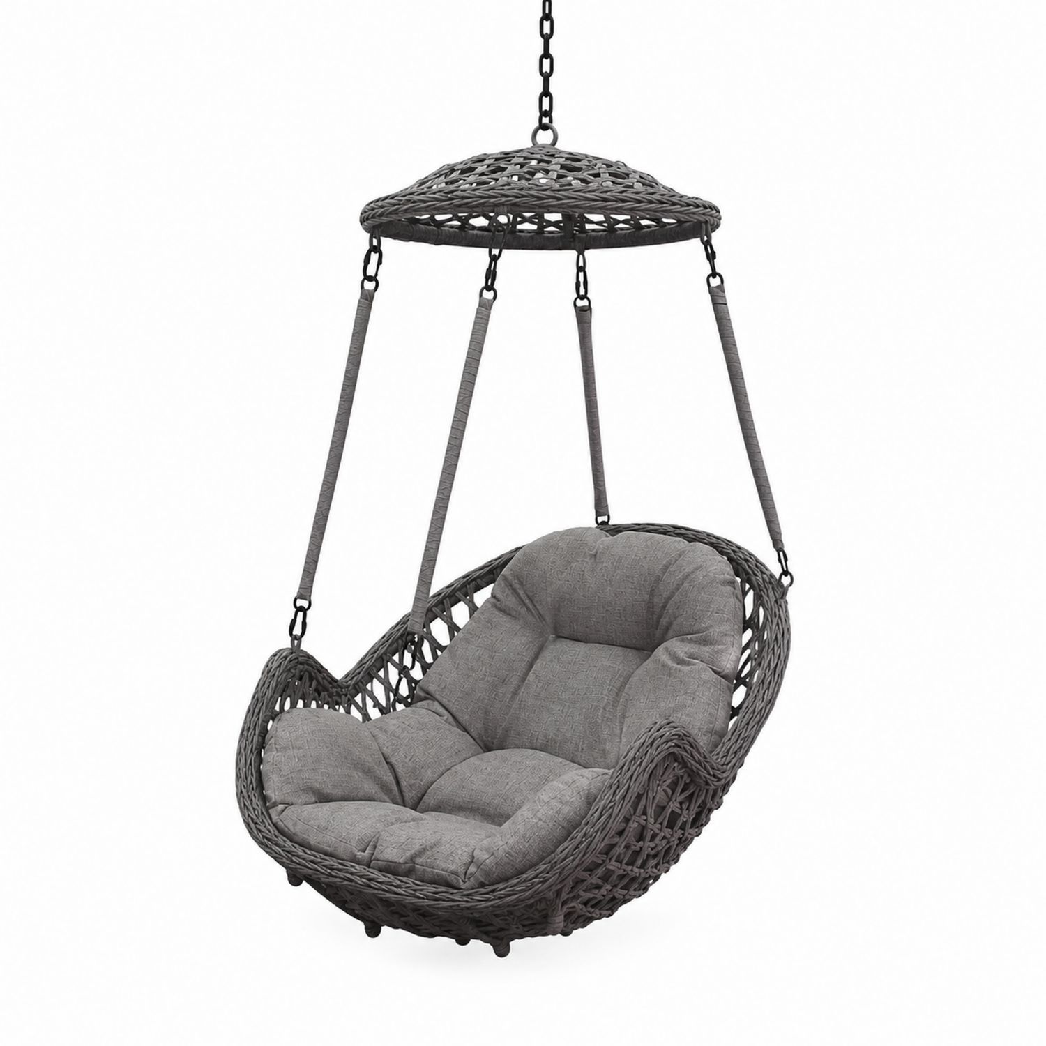 Sedia a Dondolo Sospesa in Rattan Sintetico Grigio con Cuscino-Velrivar