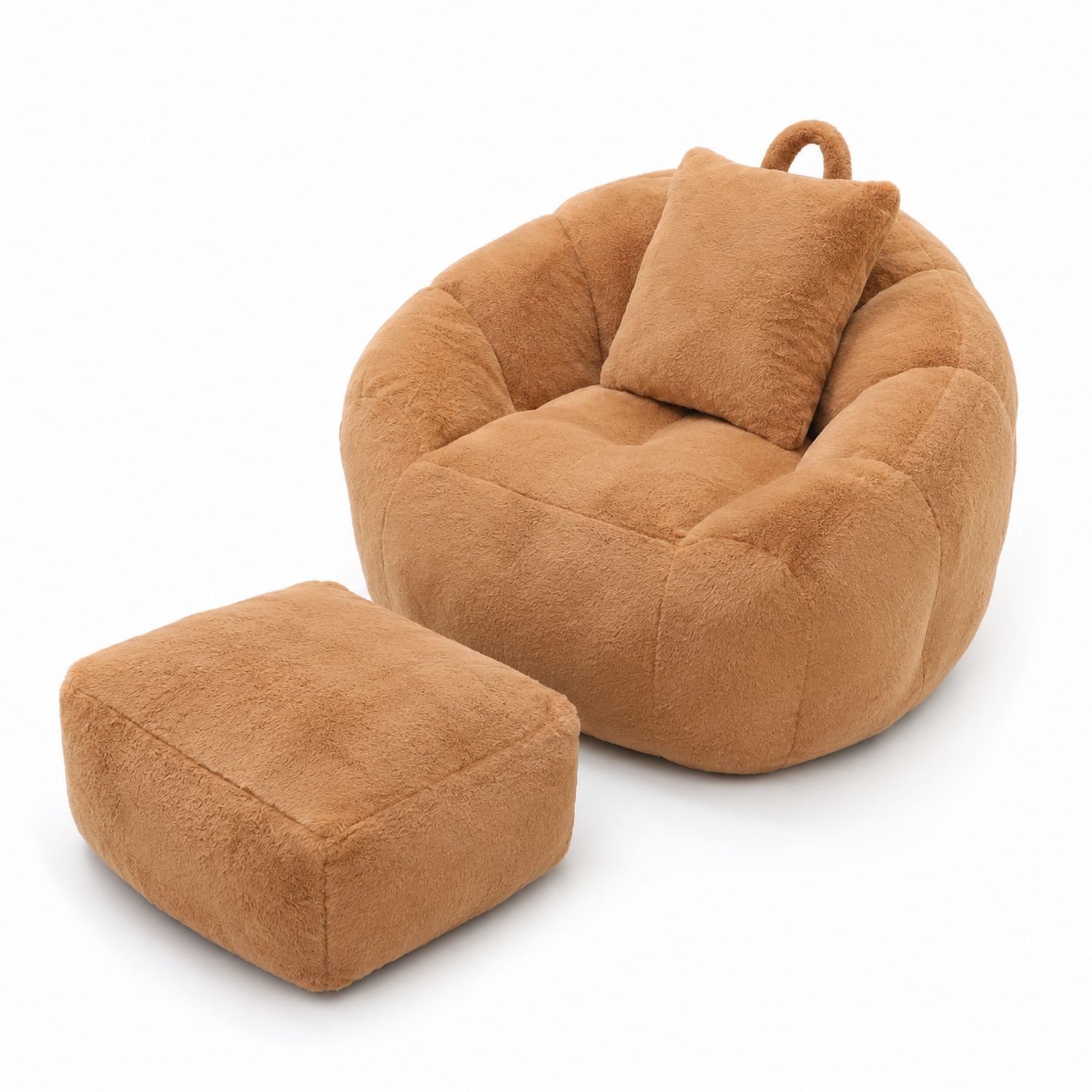 Set Poltrona Rotonda con Pouf in Peluche Marrone-Velrivar