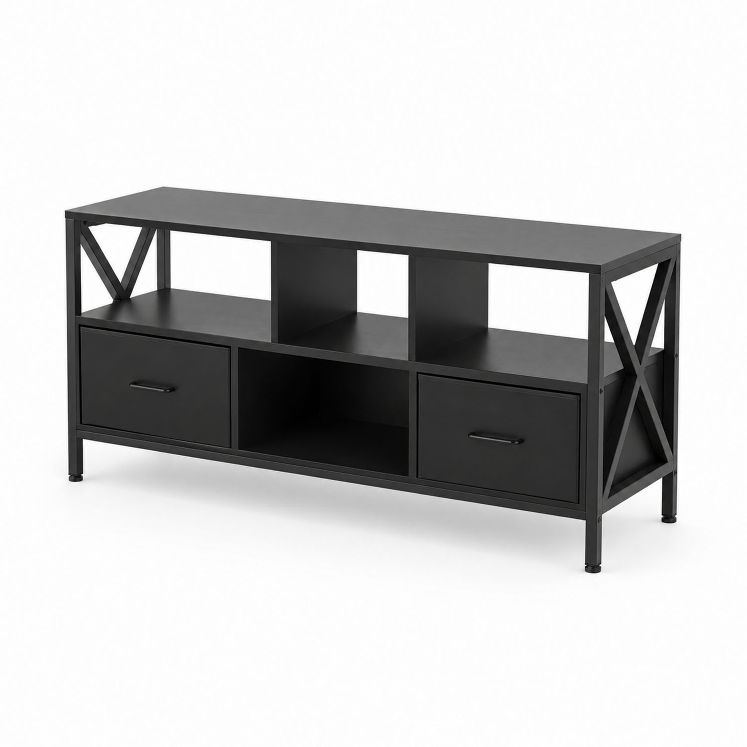Mobile TV in metallo e MDF nero con cassetti 120x40x50 cm-Velrivar