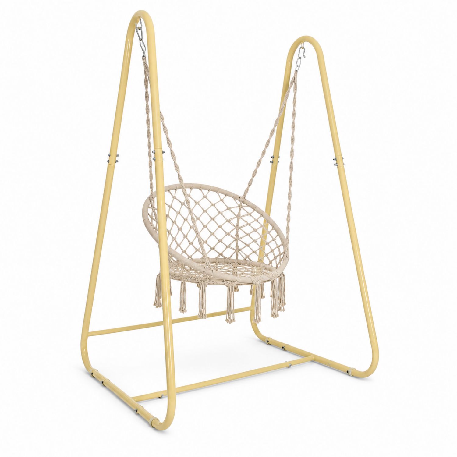 Sedia Sospesa con Struttura in Metallo e Seduta in Macramè Beige/Giallo-Velrivar