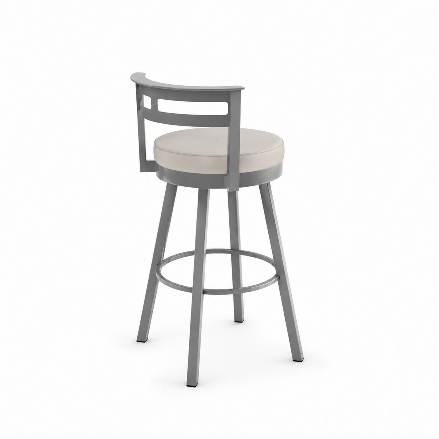 Sgabello da bar in metallo e similpelle beige con schienale, altezza 110 cm-Velrivar
