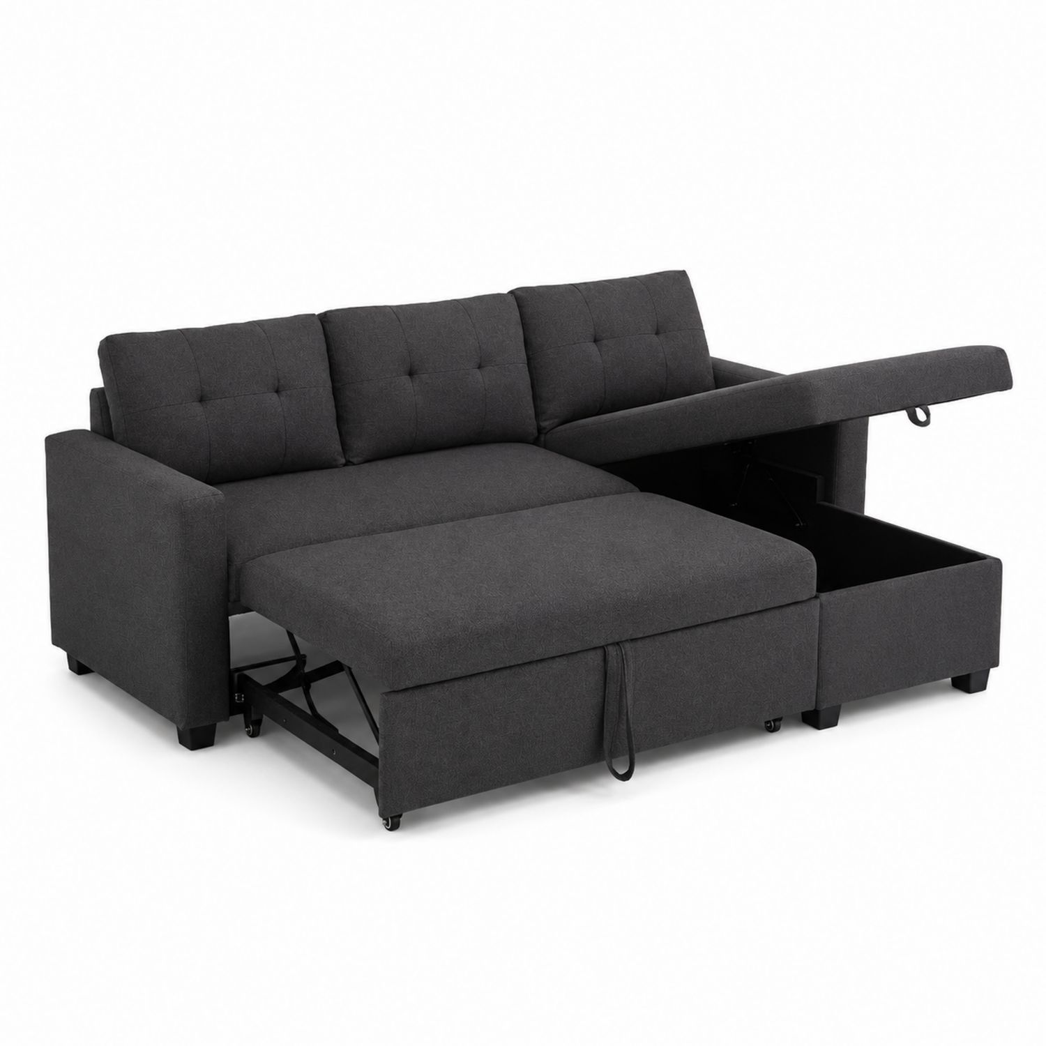 Divano letto angolare in poliestere grigio con contenitore-Velrivar