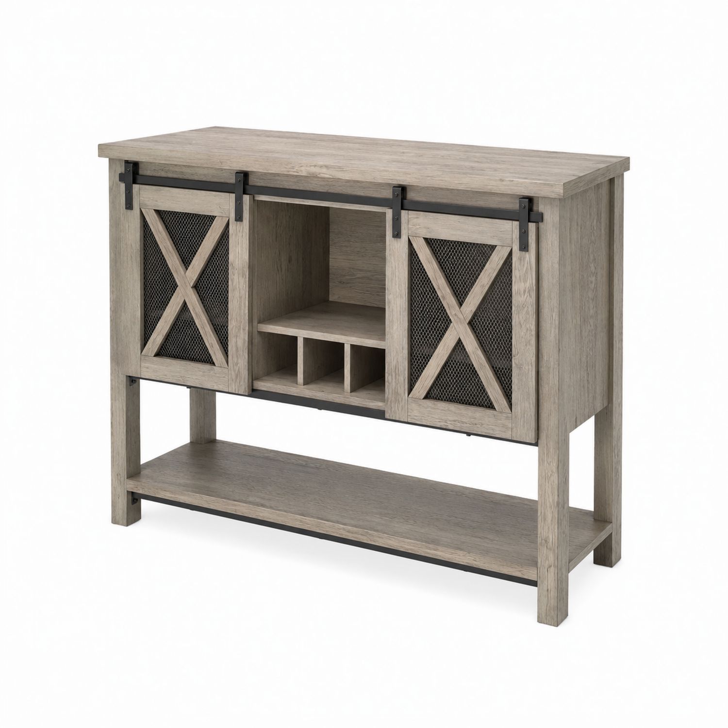 Credenza in Legno con Ante in Rete Metallica, Beige, 120x40x80 cm-Velrivar