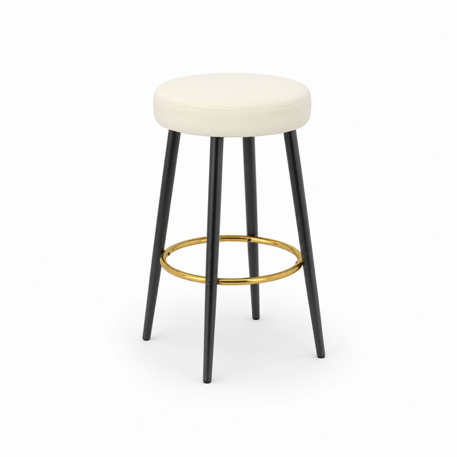 Sgabello in similpelle crema con gambe in metallo nero e poggiapiedi dorato-Velrivar
