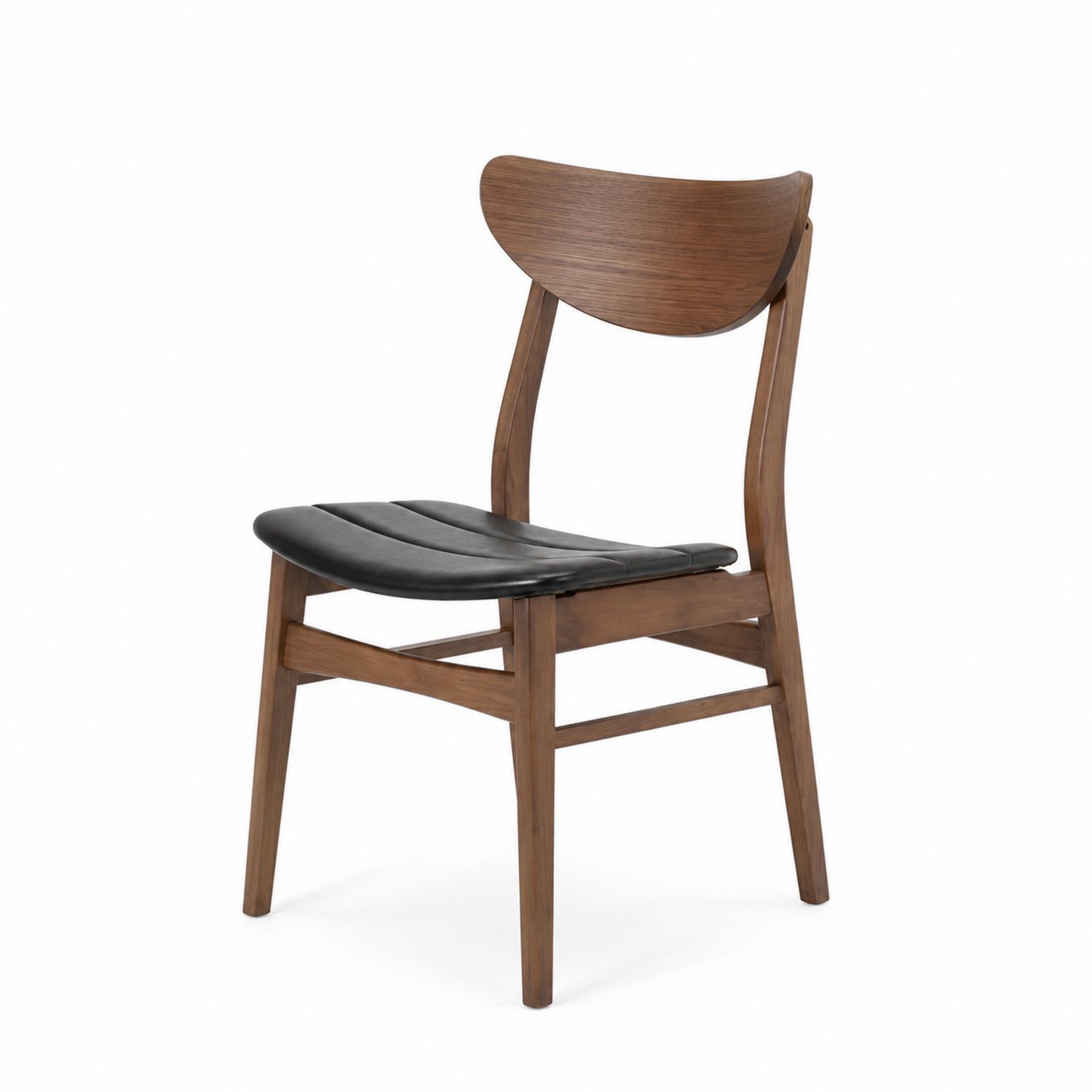 Sedia da pranzo in legno con seduta in pelle nera-Velrivar