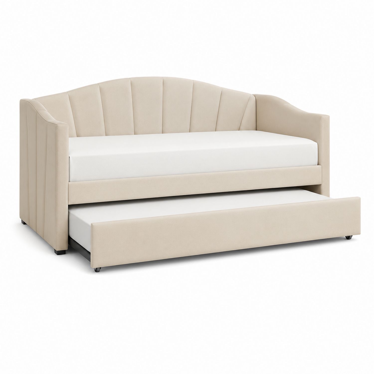 Divano Letto Estraibile in Velluto Beige-Velrivar