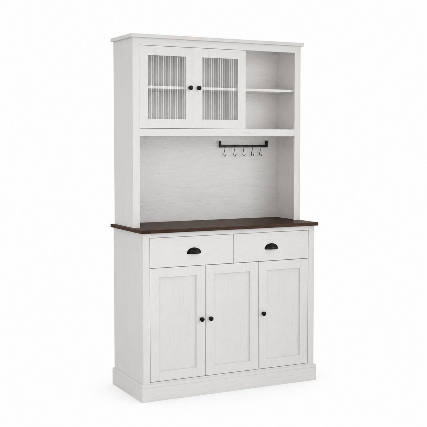 Credenza in Legno Bianco con Ante in Vetro e Superficie in Legno Scuro-Velrivar