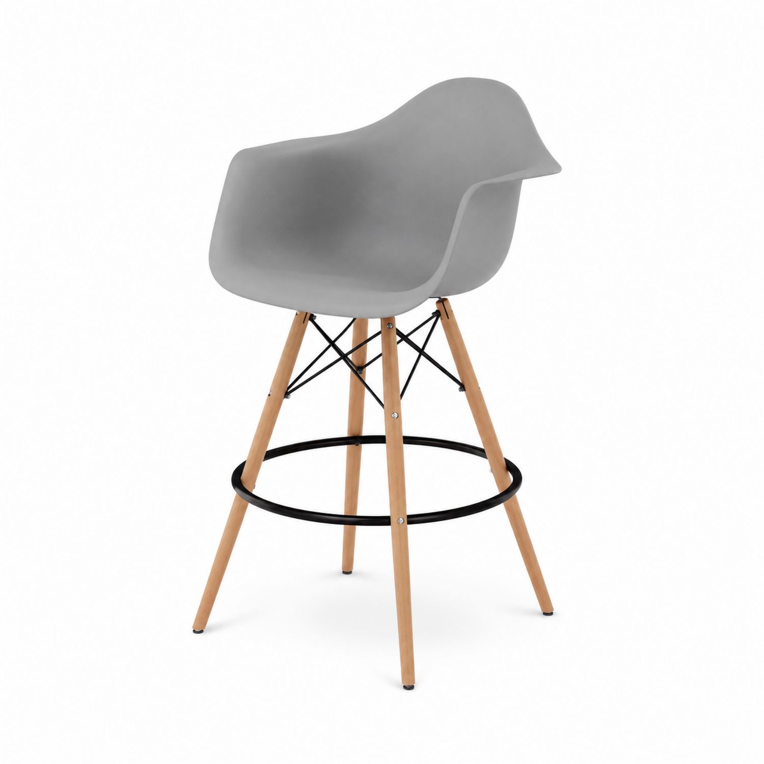 Sgabello da Bar in Plastica Grigia e Legno 105cm-Velrivar