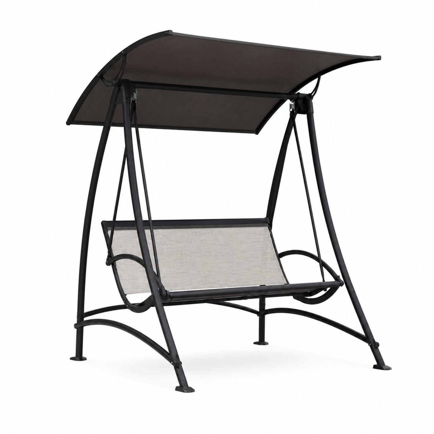 Altalena sospesa da esterno in acciaio con tettoia regolabile 200x150x180 cm Nero/Beige-Velrivar