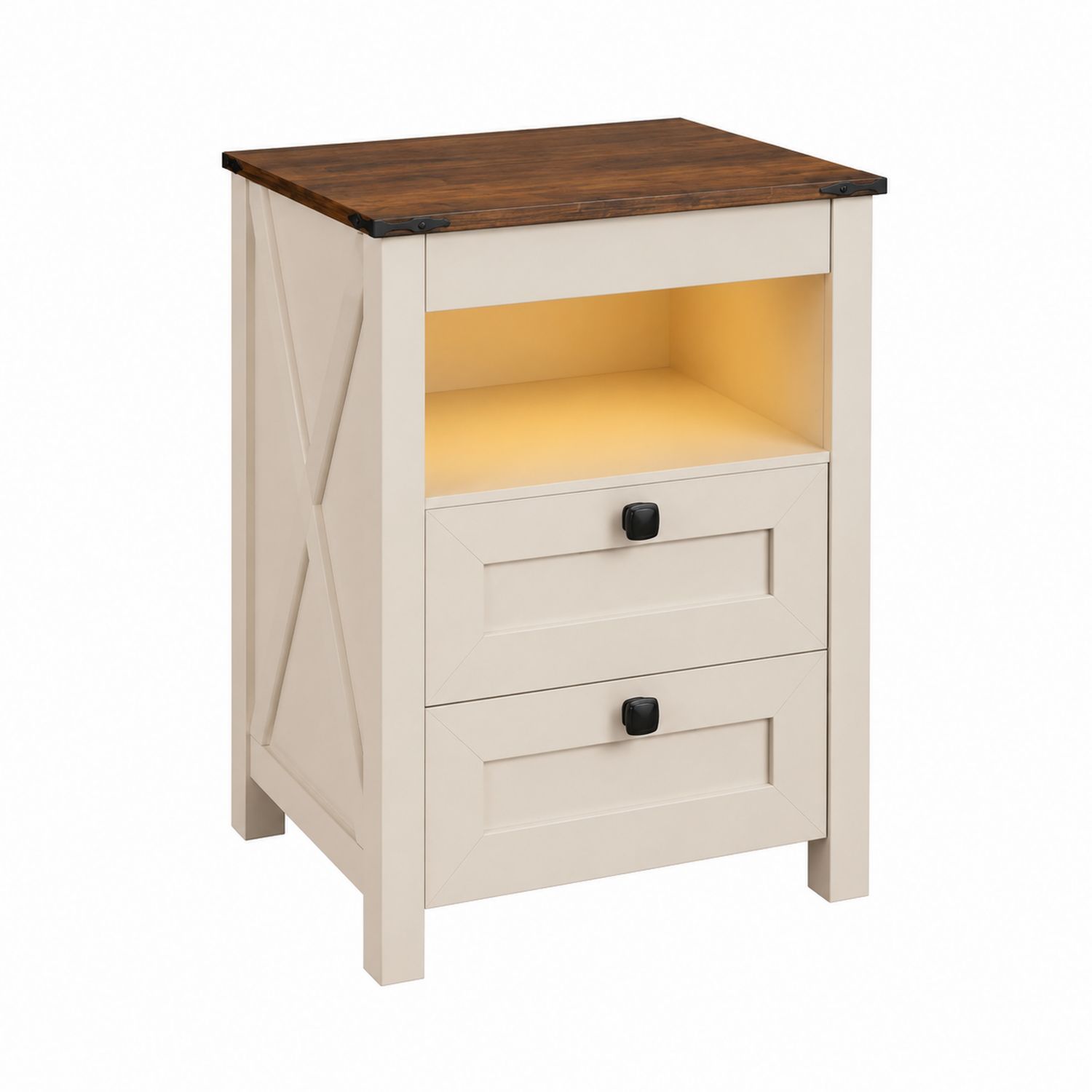 Comodino con 2 Cassetti in Legno Beige e Marrone-Velrivar