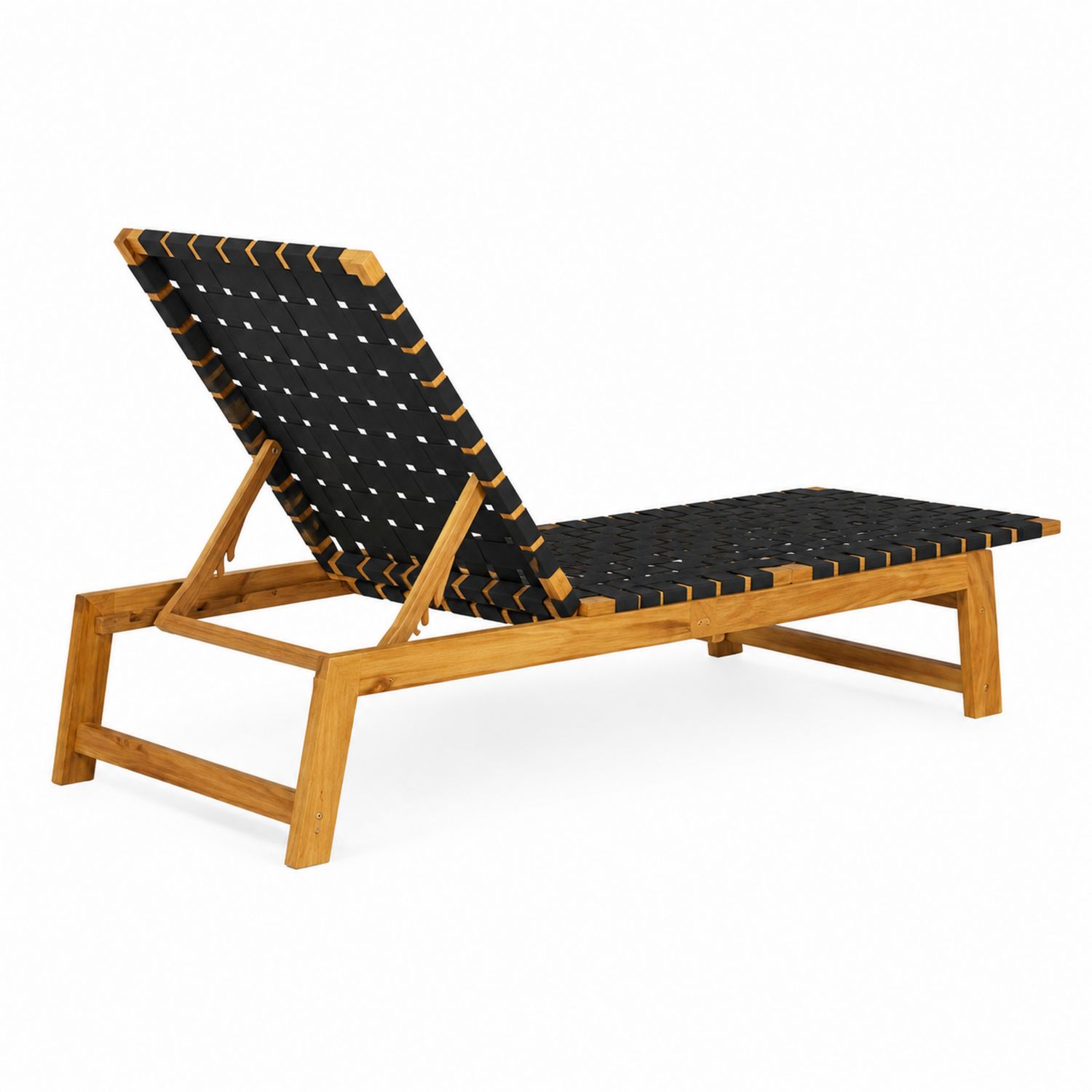 Lettino prendisole in legno di teak e poliestere nero 200x65x35 cm-Velrivar