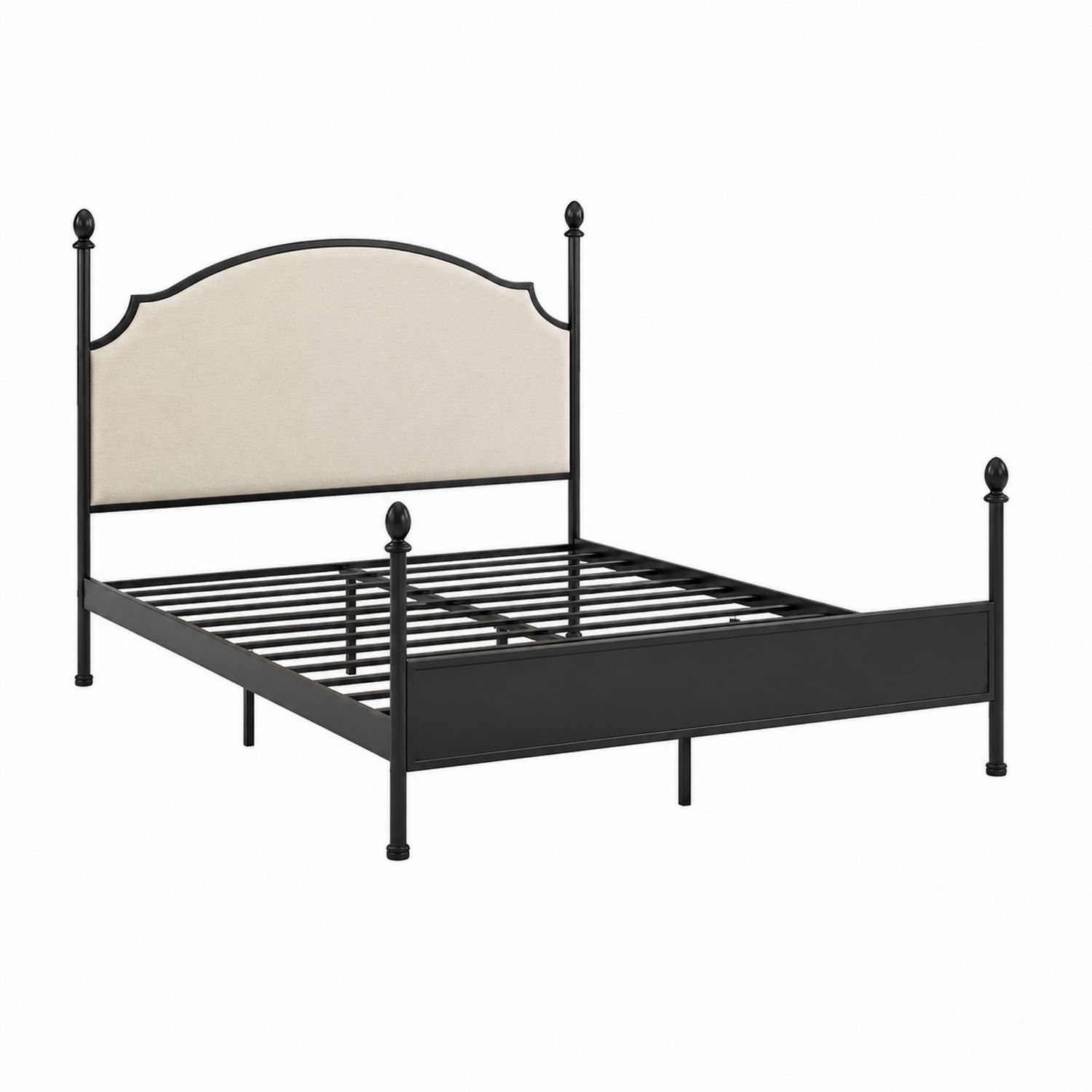Letto matrimoniale in metallo con testiera in tessuto nero e beige 160x200 cm-Velrivar