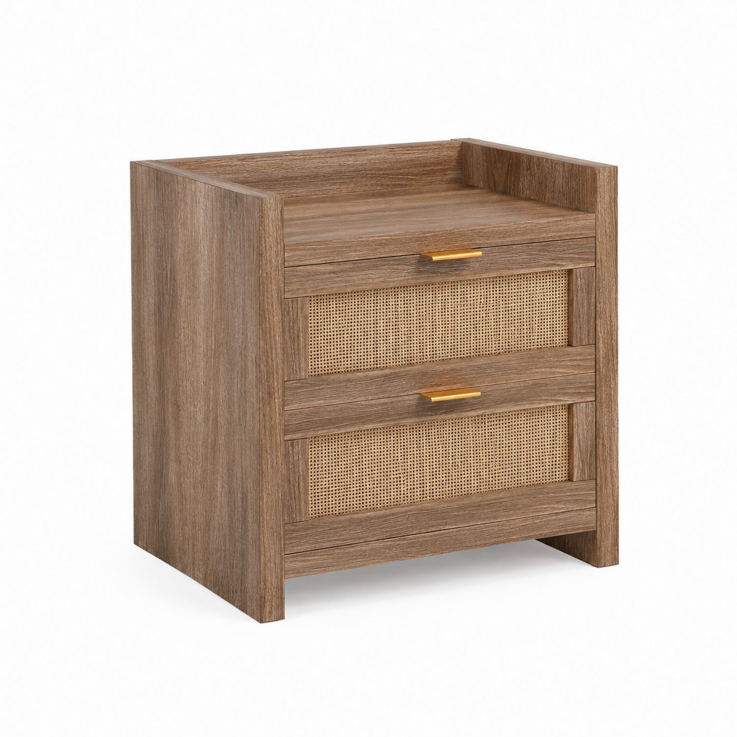 Comodino in legno e rattan con 3 cassetti-Velrivar