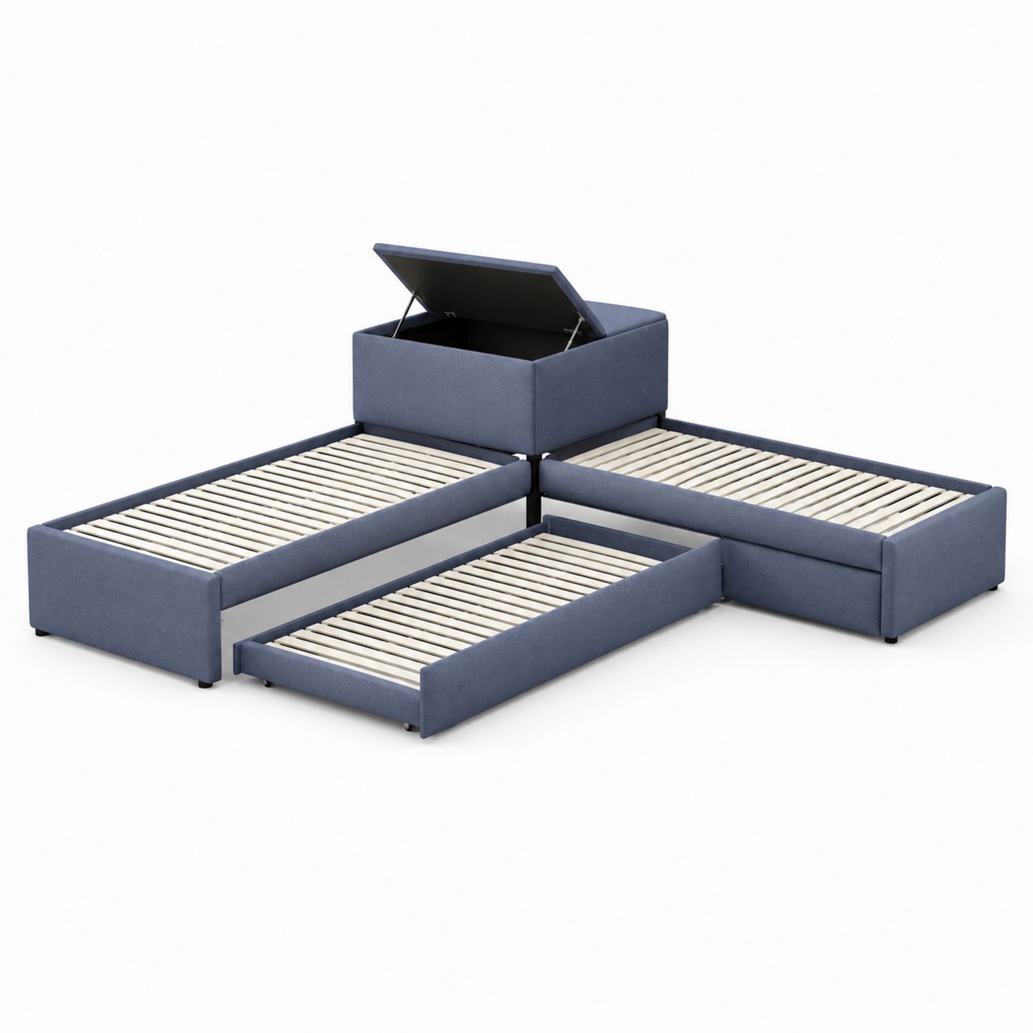 Letto modulare in tessuto blu con contenitore-Velrivar