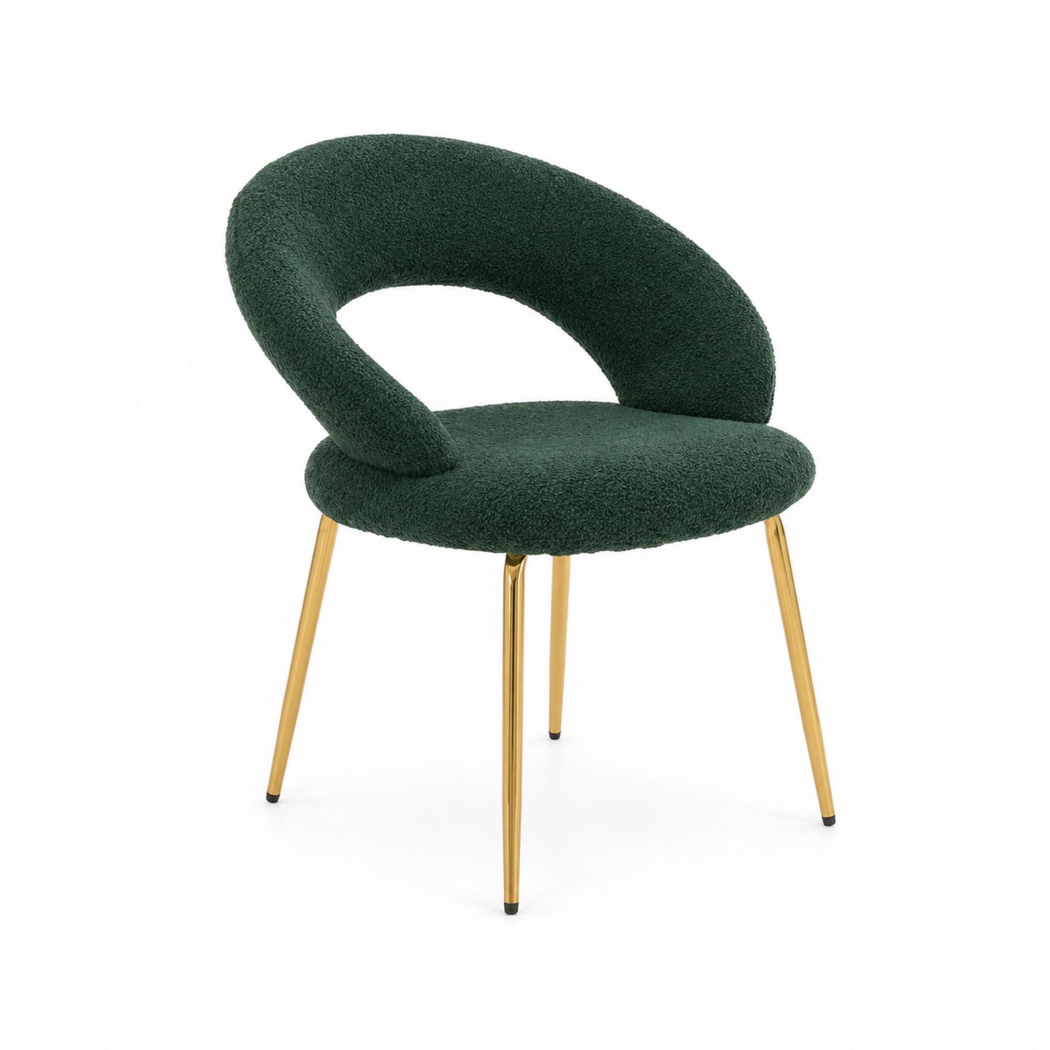 Sedia da Pranzo in Tessuto Bouclé Verde con Gambe in Metallo Dorato-Velrivar