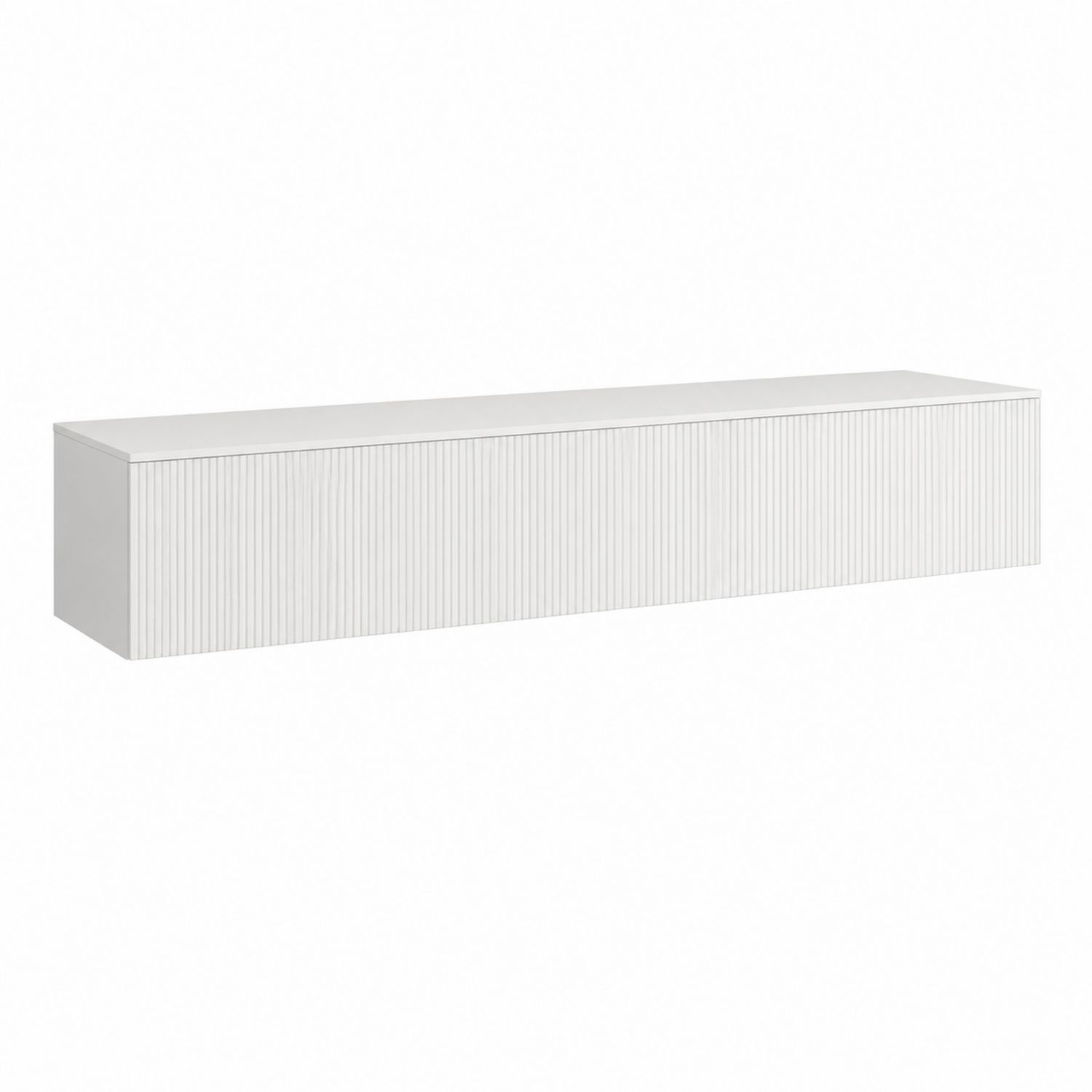 Mobile TV sospeso rettangolare in MDF bianco con superficie scanalata-Velrivar