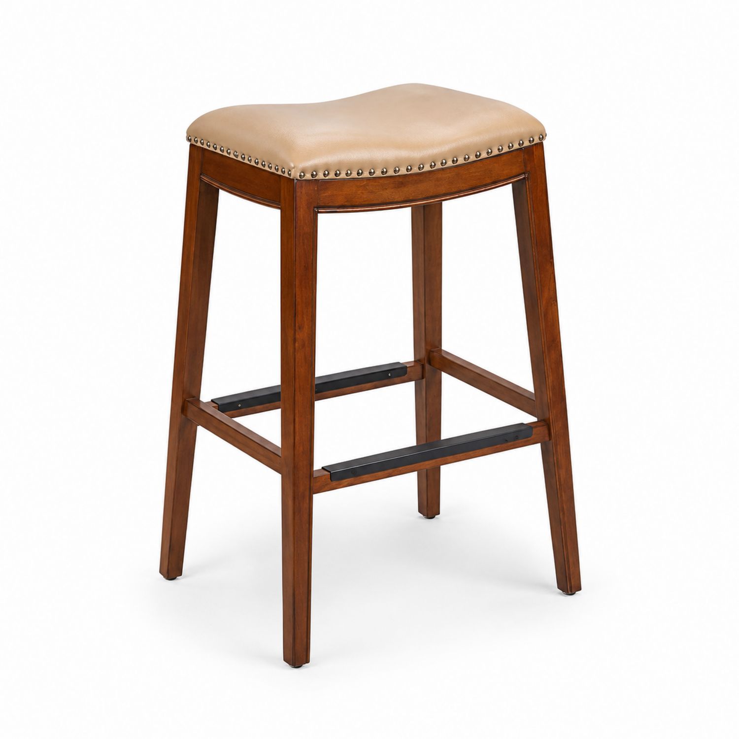 Sgabello da bar in legno con seduta in pelle PU Beige 75 cm-Velrivar