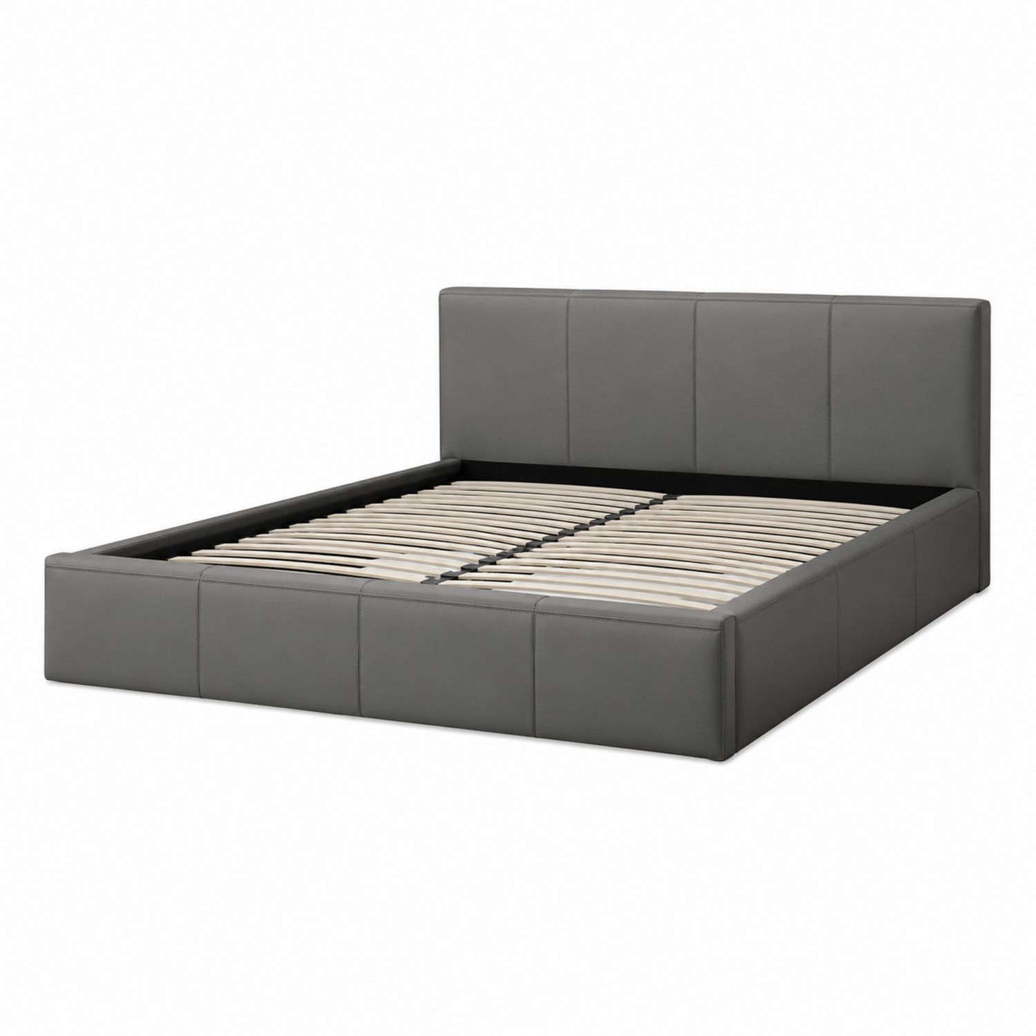 Letto matrimoniale in pelle sintetica grigia con doghe in legno 200x160 cm-Velrivar